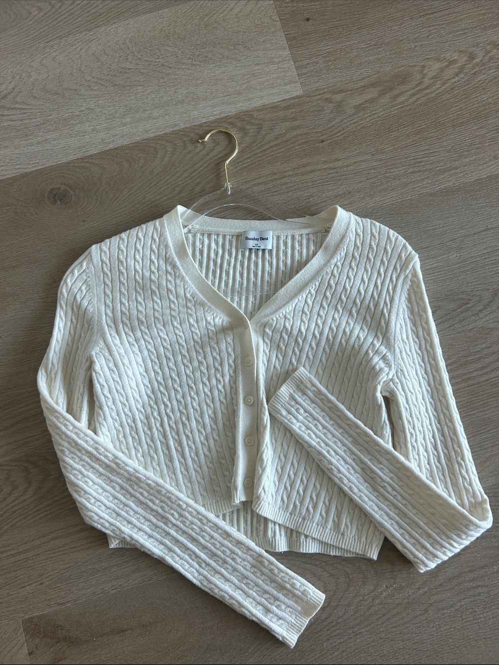 Sunday Best Cream Cable Knit Button-Up Cardigan cropped